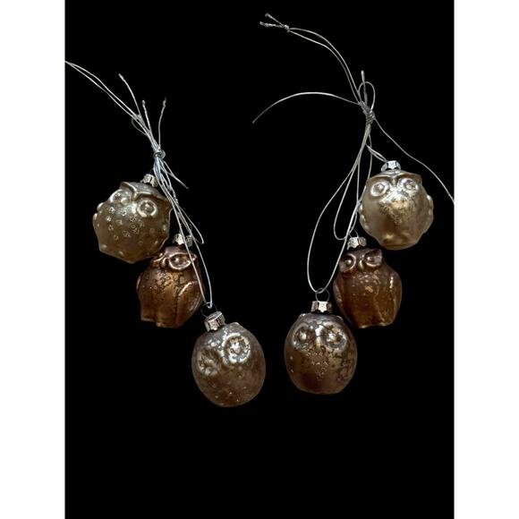 6 Christmas Ornament Glass Owl Cluster Raz Imports Silver Copper Gold Antiqued - Picture 10 of 10